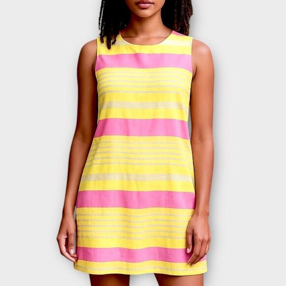 LOFT Pink and yellow striped Shift Dress Size 8 - Picture 1 of 9